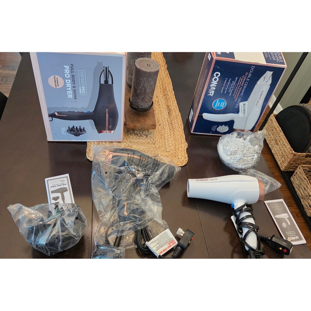 Conair Hair Dryer Bundle Women OS Black & White Excellent InfinitiPRO/1875